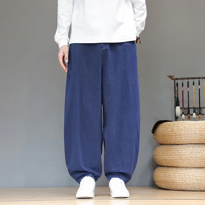 Pantaloni da uomo in cotone con tasche e bottoni color puro Buddha Stones Fall Sports - Image 2