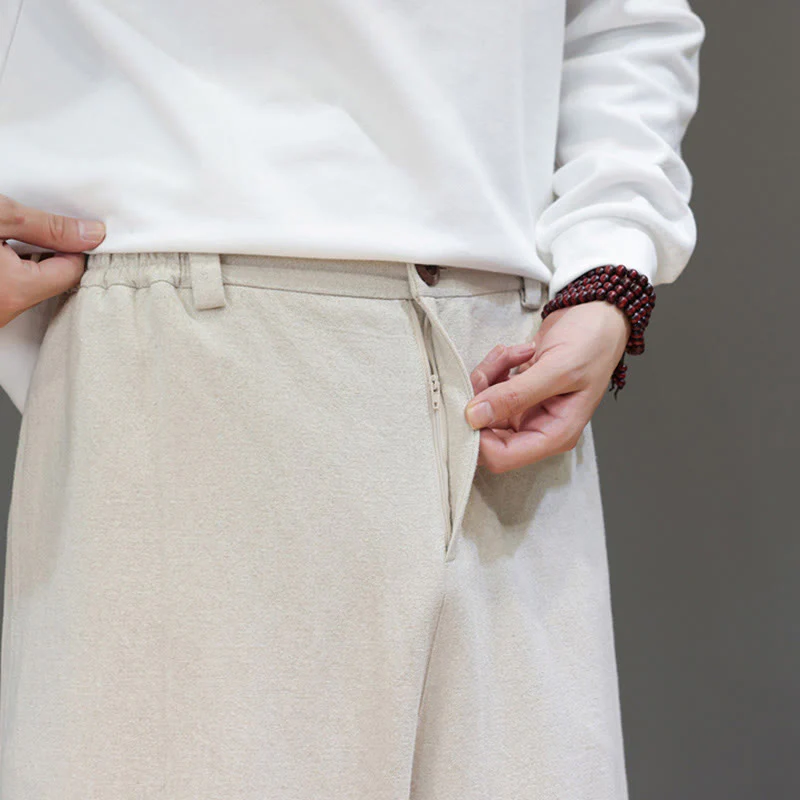 Pantaloni da uomo in cotone con tasche e bottoni color puro Buddha Stones Fall Sports - Image 21