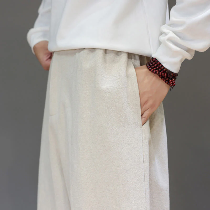 Pantaloni da uomo in cotone con tasche e bottoni color puro Buddha Stones Fall Sports - Image 22