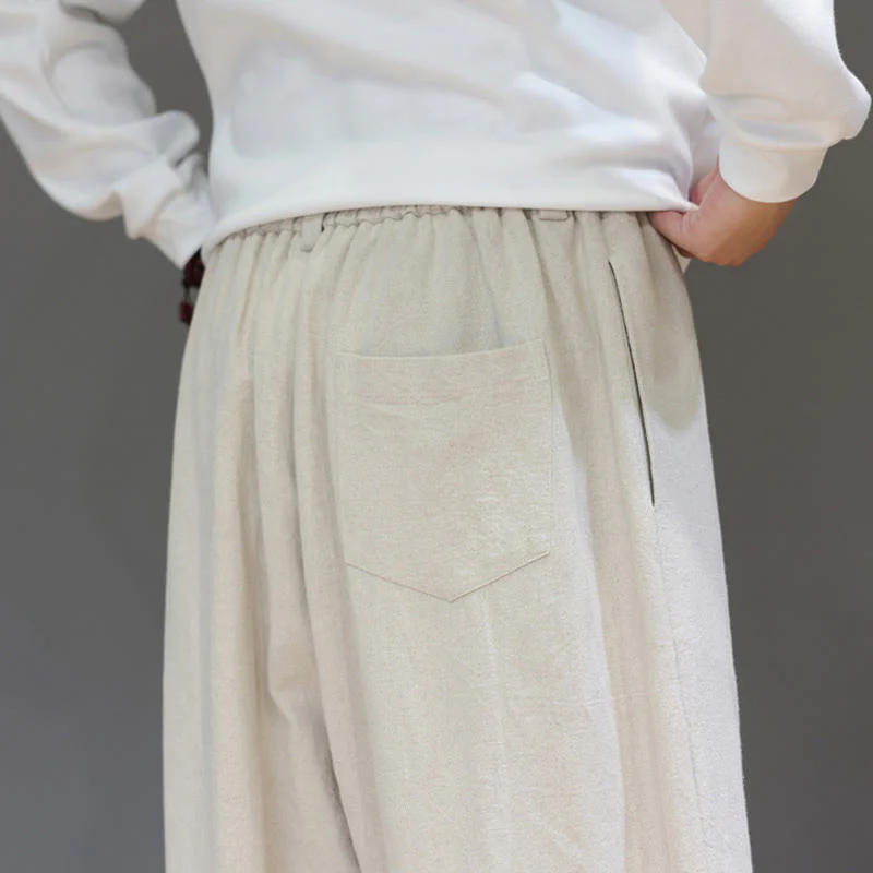 Pantaloni da uomo in cotone con tasche e bottoni color puro Buddha Stones Fall Sports - Image 23