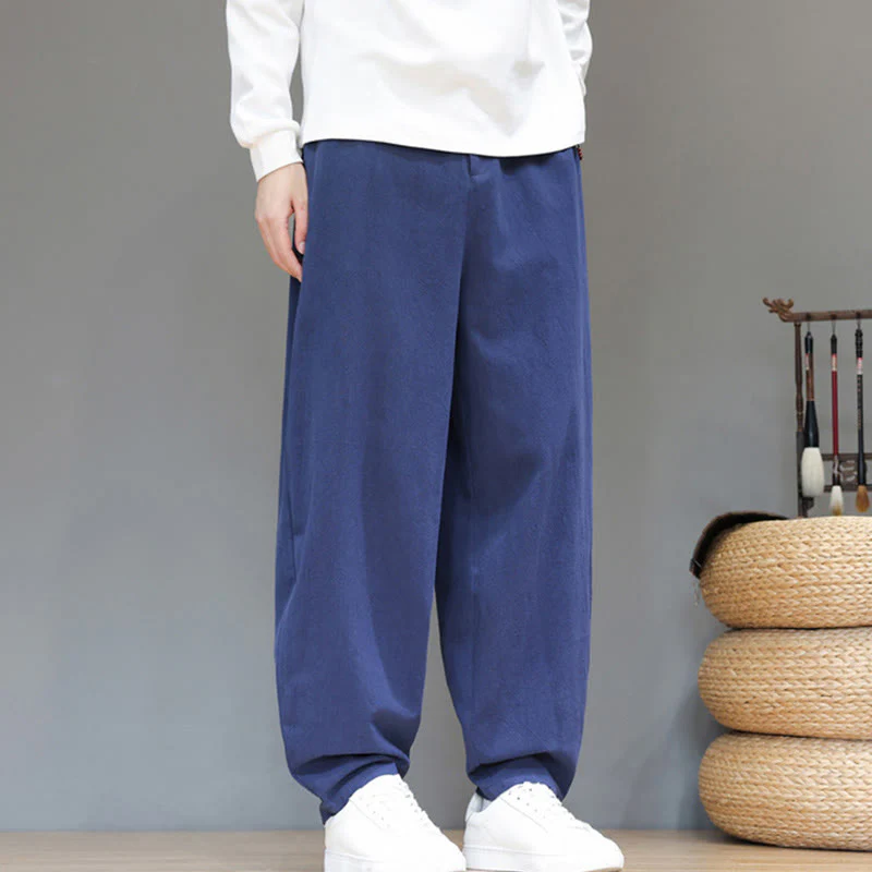 Pantaloni da uomo in cotone con tasche e bottoni color puro Buddha Stones Fall Sports - Image 3