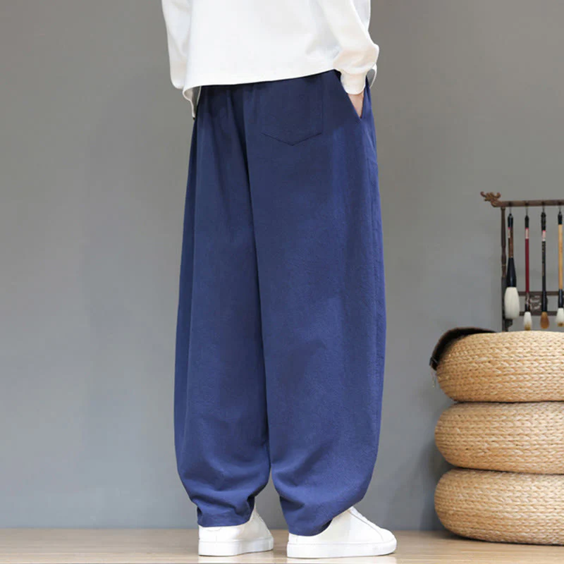 Pantaloni da uomo in cotone con tasche e bottoni color puro Buddha Stones Fall Sports - Image 4