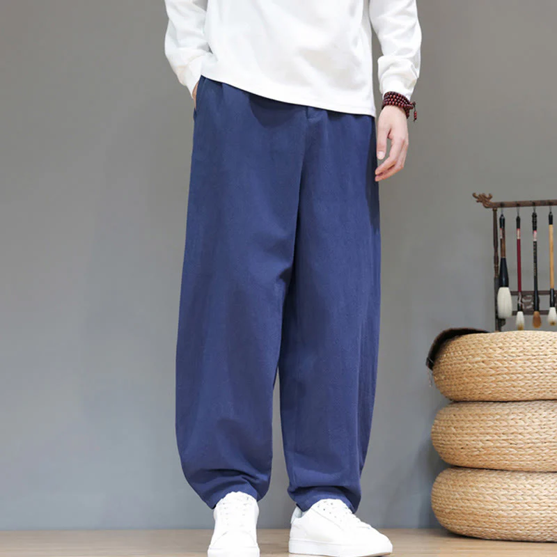 Pantaloni da uomo in cotone con tasche e bottoni color puro Buddha Stones Fall Sports - Image 5