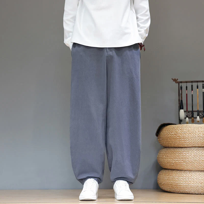 Pantaloni da uomo in cotone con tasche e bottoni color puro Buddha Stones Fall Sports - Image 6