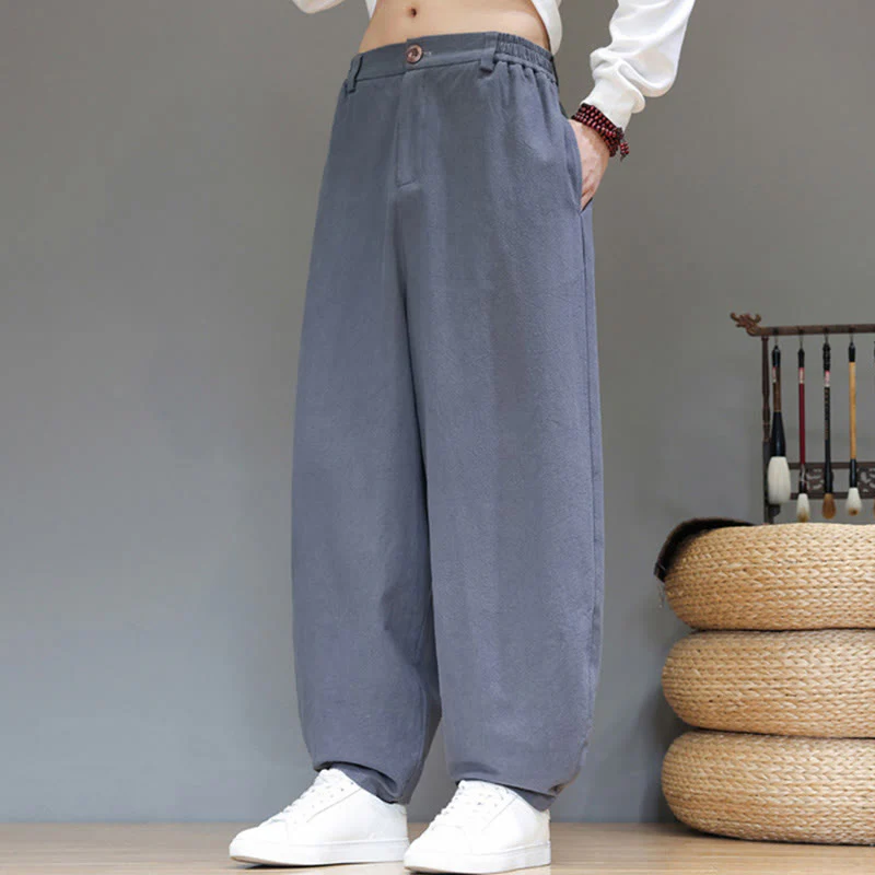Pantaloni da uomo in cotone con tasche e bottoni color puro Buddha Stones Fall Sports - Image 7