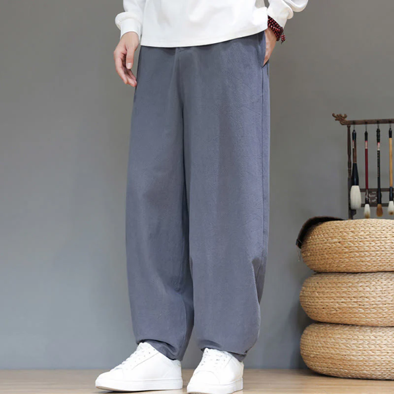 Pantaloni da uomo in cotone con tasche e bottoni color puro Buddha Stones Fall Sports - Image 8