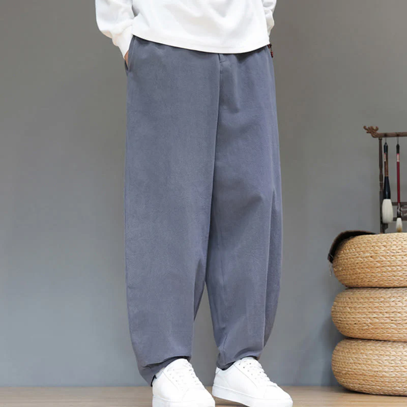 Pantaloni da uomo in cotone con tasche e bottoni color puro Buddha Stones Fall Sports - Image 9