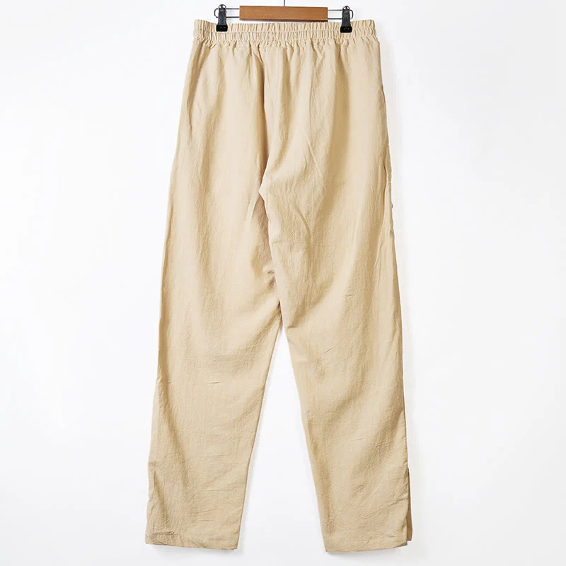 Pantaloni da uomo in cotone con tasche e bottoni laterali in tinta unita con Buddha Stones - Image 4