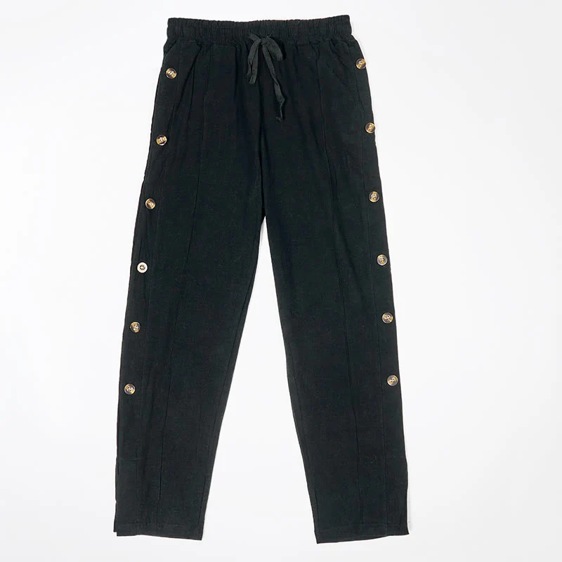 Pantaloni da uomo in cotone con tasche e bottoni laterali in tinta unita con Buddha Stones - Image 5