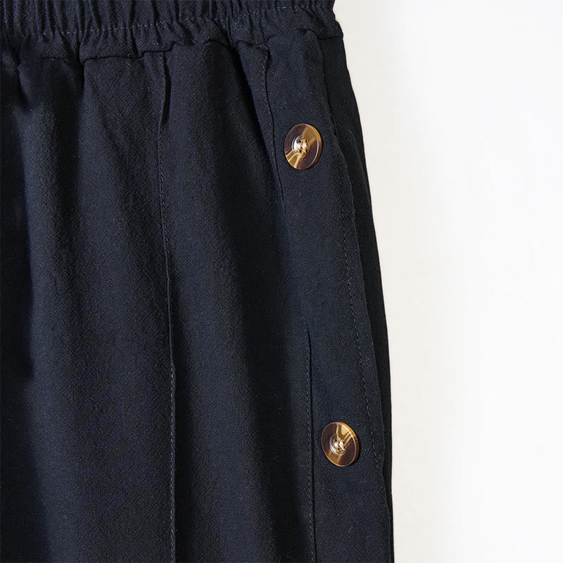 Pantaloni da uomo in cotone con tasche e bottoni laterali in tinta unita con Buddha Stones - Image 7