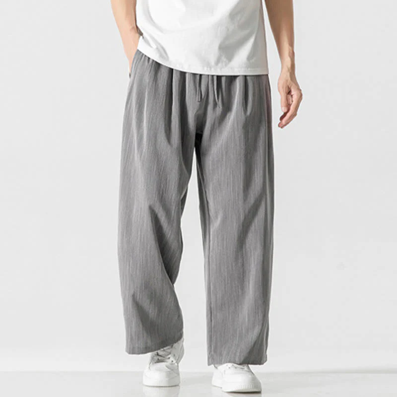 Pantaloni da uomo in cotone e lino con coulisse, con tasche, modello Buddha Stones, casual, estivi, semplici, a gamba dritta
