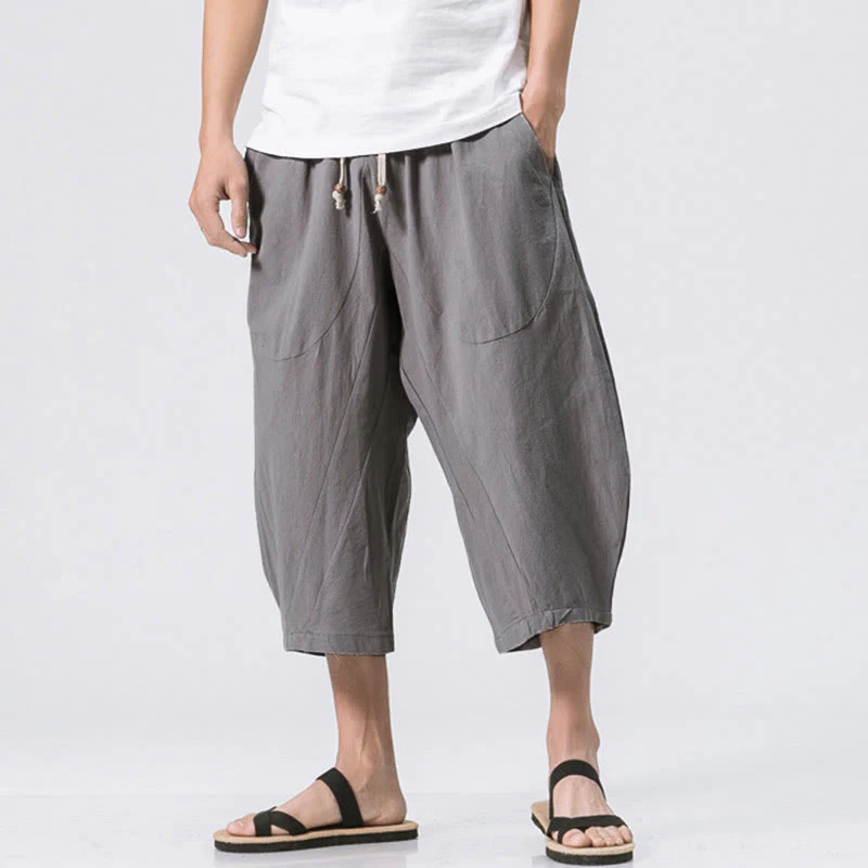 Pantaloni da uomo con coulisse, lunghezza 7-8, casual, semplici e semplici, con tasche, modello Buddha Stones
