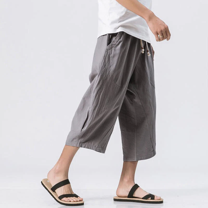 Pantaloni da uomo con coulisse, lunghezza 7-8, casual, semplici e semplici, con tasche, modello Buddha Stones - Image 2