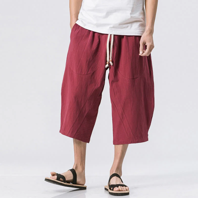 Pantaloni da uomo con coulisse, lunghezza 7-8, casual, semplici e semplici, con tasche, modello Buddha Stones - Image 5
