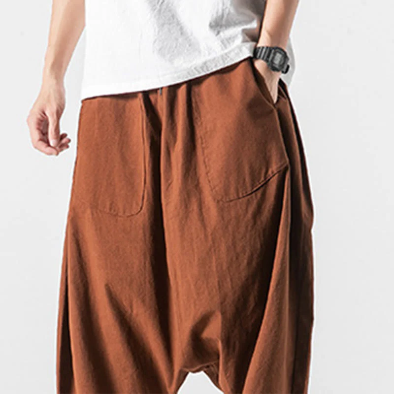 Pantaloni da uomo in cotone e lino con coulisse, gamba larga, lunghezza 7-8, con tasche, modello Buddha Stones, casual, con cavallo basso - Image 18