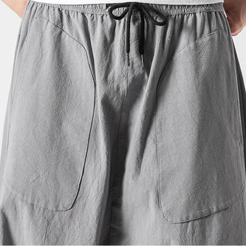 Pantaloni da uomo in cotone e lino con coulisse, gamba larga, lunghezza 7-8, con tasche, modello Buddha Stones, casual, con cavallo basso - Image 27