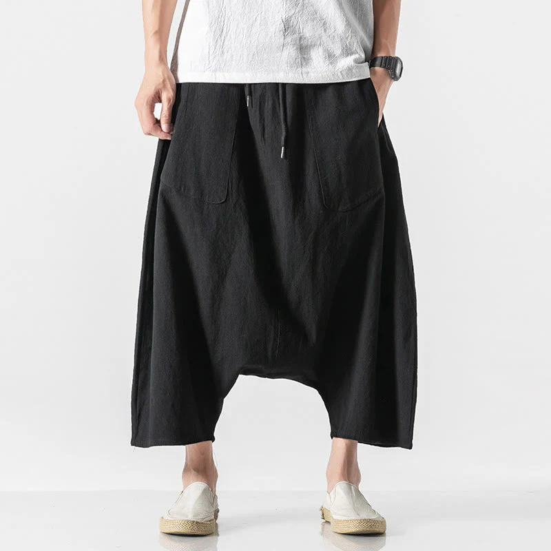 Pantaloni da uomo in cotone e lino con coulisse, gamba larga, lunghezza 7-8, con tasche, modello Buddha Stones, casual, con cavallo basso - Image 30