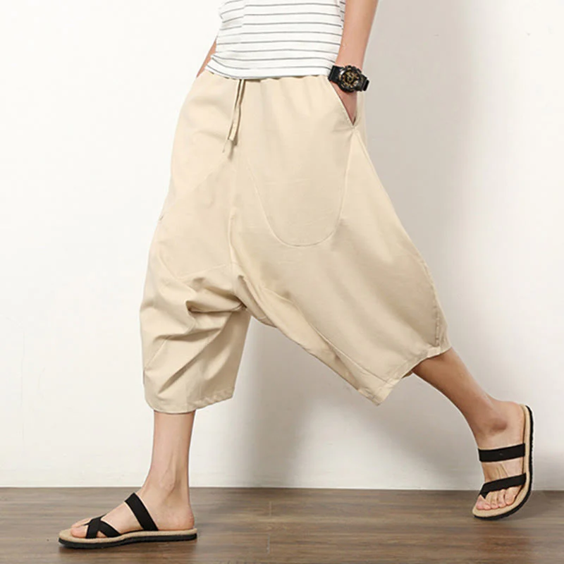 Pantaloni da uomo in cotone e lino con coulisse, modello Buddha Stones, modello primavera, semplici e patchwork, con tasche, lunghezza 7-8 - Image 10