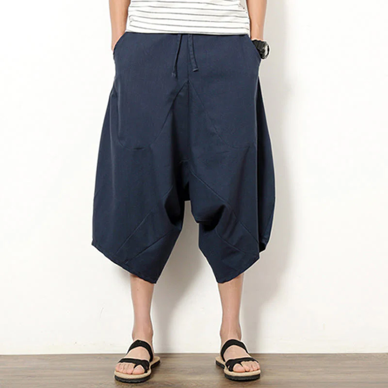 Pantaloni da uomo in cotone e lino con coulisse, modello Buddha Stones, modello primavera, semplici e patchwork, con tasche, lunghezza 7-8 - Image 2