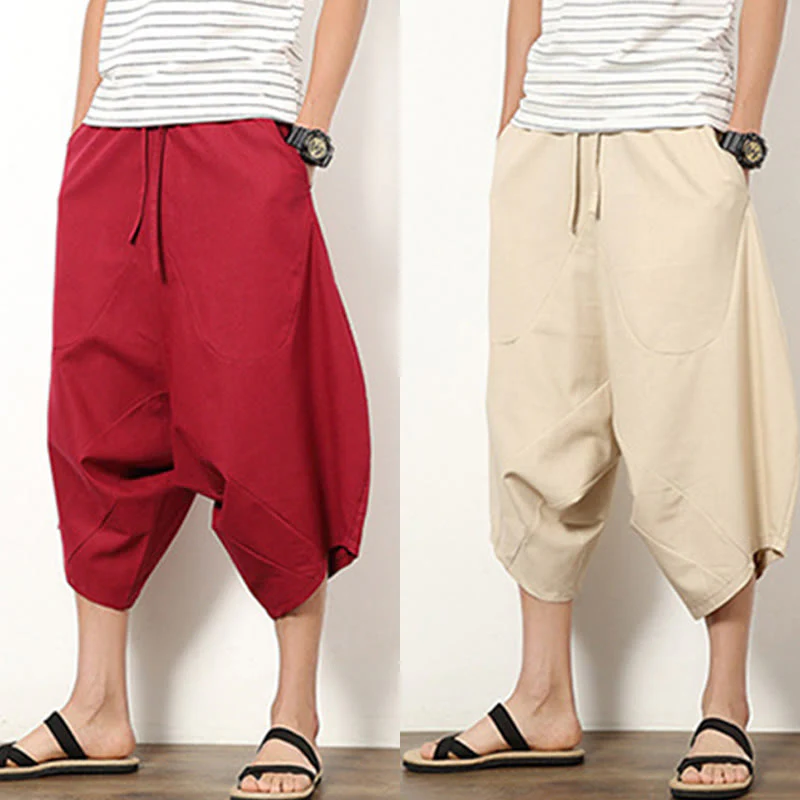 Pantaloni da uomo in cotone e lino con coulisse, modello Buddha Stones, modello primavera, semplici e patchwork, con tasche, lunghezza 7-8 - Image 27