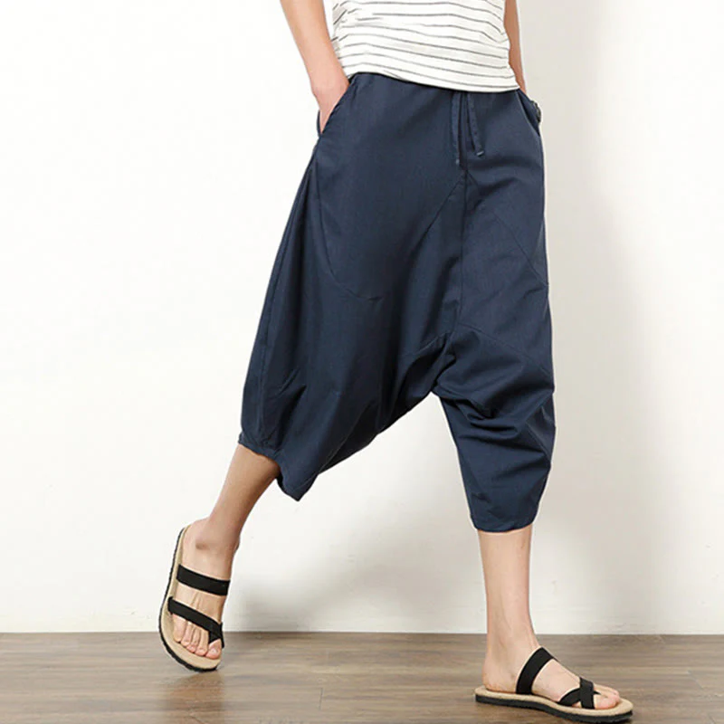 Pantaloni da uomo in cotone e lino con coulisse, modello Buddha Stones, modello primavera, semplici e patchwork, con tasche, lunghezza 7-8 - Image 4