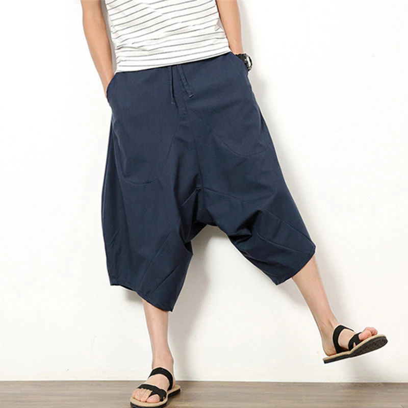 Pantaloni da uomo in cotone e lino con coulisse, modello Buddha Stones, modello primavera, semplici e patchwork, con tasche, lunghezza 7-8 - Image 5