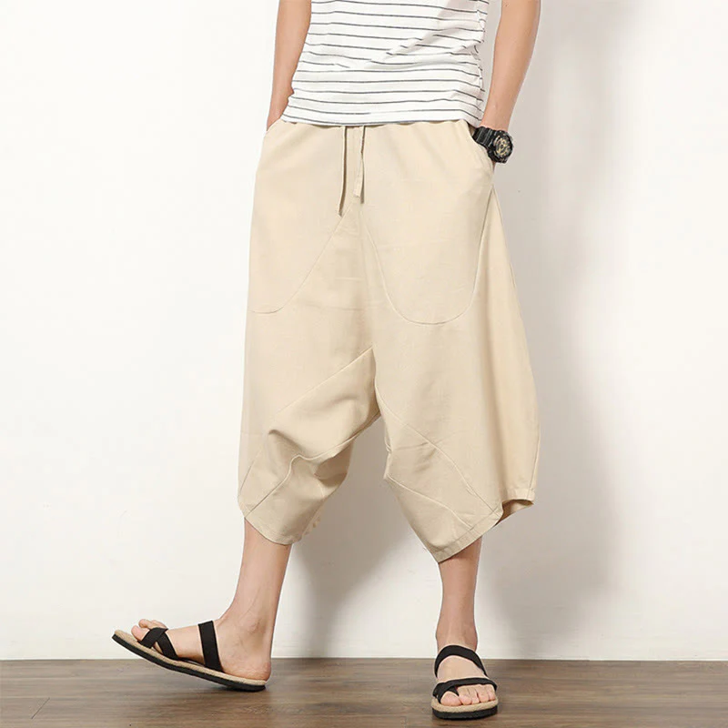 Pantaloni da uomo in cotone e lino con coulisse, modello Buddha Stones, modello primavera, semplici e patchwork, con tasche, lunghezza 7-8 - Image 7
