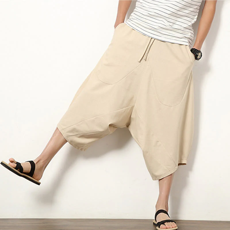 Pantaloni da uomo in cotone e lino con coulisse, modello Buddha Stones, modello primavera, semplici e patchwork, con tasche, lunghezza 7-8 - Image 9