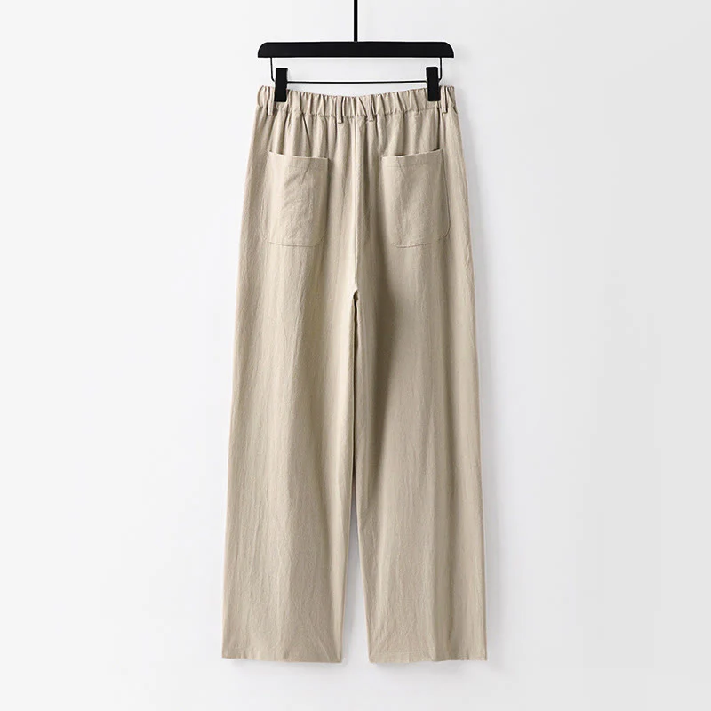 Pantaloni da uomo in cotone e lino con tasche, modello Buddha Stones, modello primavera-autunno, gamba dritta e tinta unita - Image 2