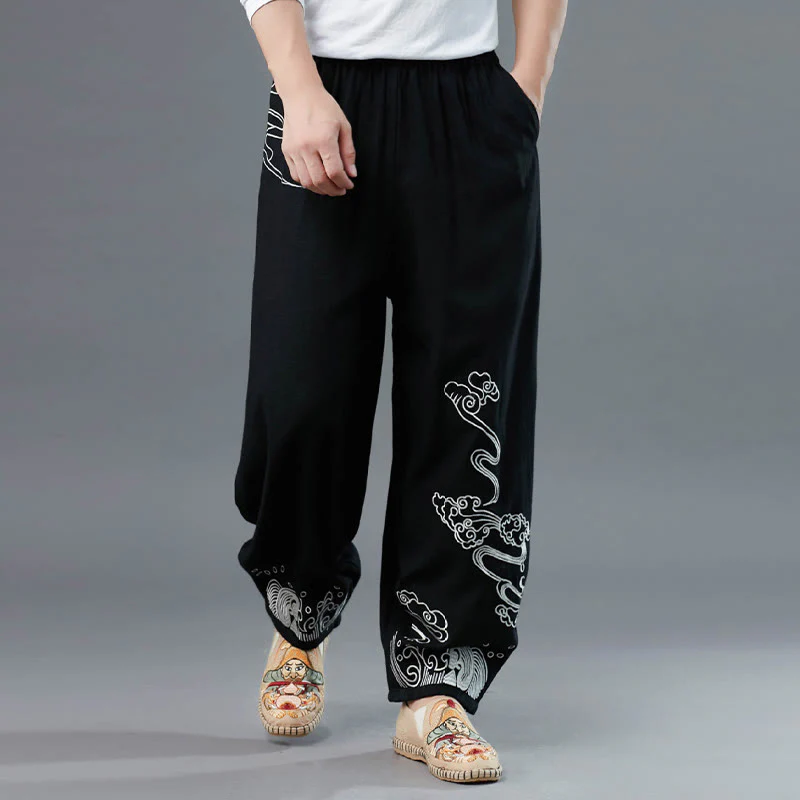 Pantaloni da uomo in cotone etnico con tasche, elastico in vita , Buddha Stones nuvole - Image 5