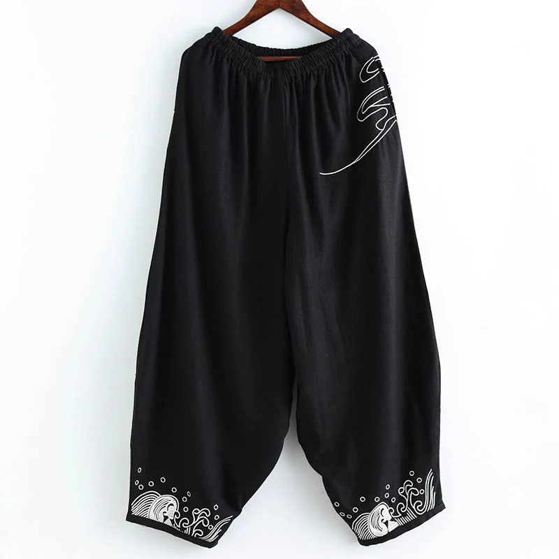 Pantaloni da uomo in cotone etnico con tasche, elastico in vita , Buddha Stones nuvole - Image 9