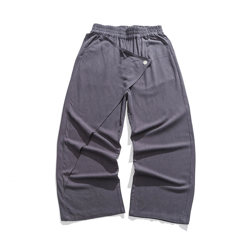 Pantaloni da uomo in cotone tinta unita con tasche e design asimmetrico con Buddha Stones - Image 2