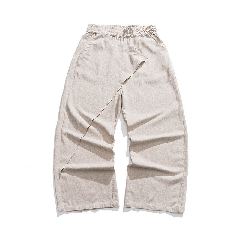 Pantaloni da uomo in cotone tinta unita con tasche e design asimmetrico con Buddha Stones - Image 20