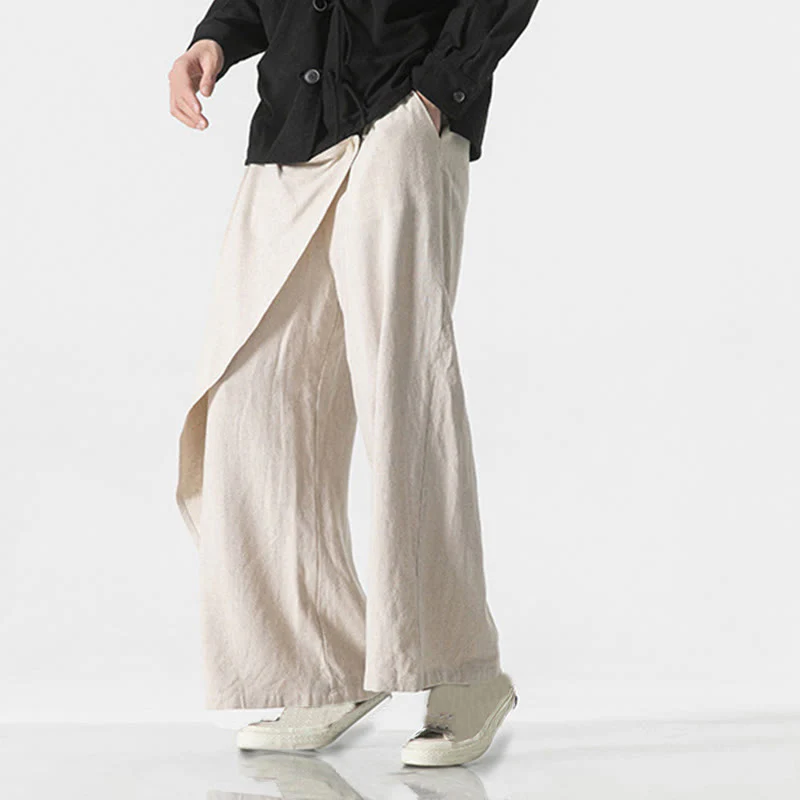 Pantaloni da uomo in cotone tinta unita con tasche e design asimmetrico con Buddha Stones - Image 23