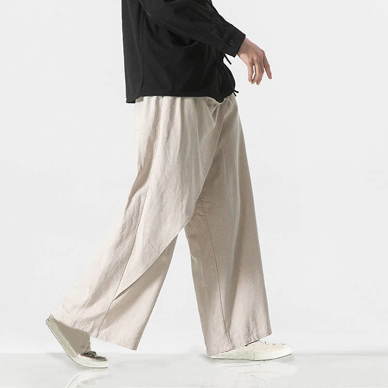 Pantaloni da uomo in cotone tinta unita con tasche e design asimmetrico con Buddha Stones - Image 25