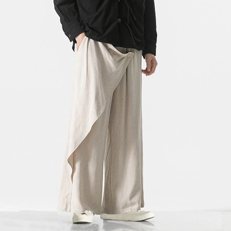 Pantaloni da uomo in cotone tinta unita con tasche e design asimmetrico con Buddha Stones - Image 28