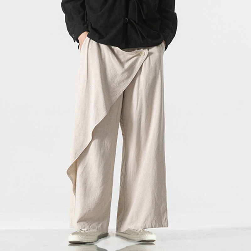 Pantaloni da uomo in cotone tinta unita con tasche e design asimmetrico con Buddha Stones - Image 29