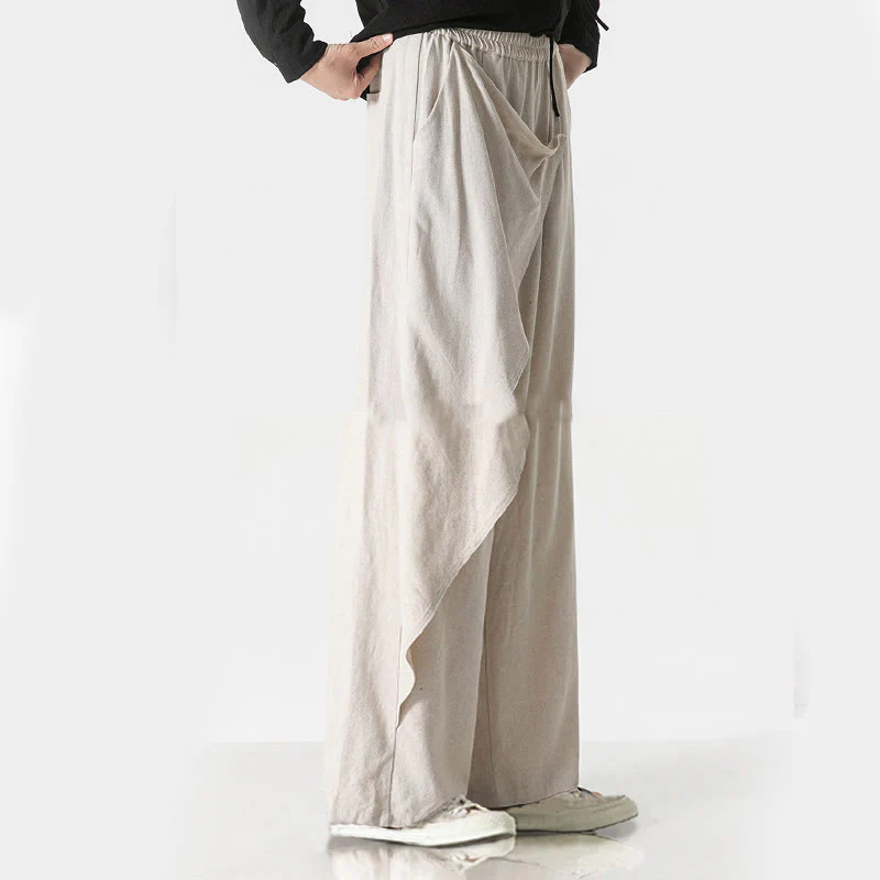 Pantaloni da uomo in cotone tinta unita con tasche e design asimmetrico con Buddha Stones - Image 30