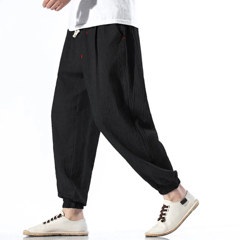 Pantaloni da uomo in lino con coulisse, casual, tinta unita, con tasche , Buddha Stones - Image 12