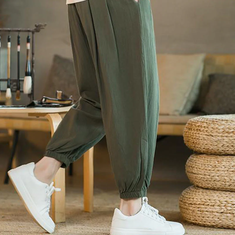 Pantaloni da uomo in lino con coulisse e tasche, tinta unita, rossi , Buddha Stones - Image 11