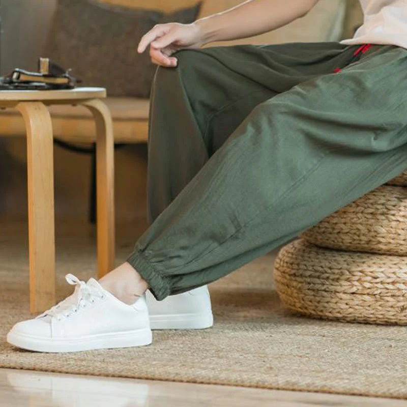 Pantaloni da uomo in lino con coulisse e tasche, tinta unita, rossi , Buddha Stones - Image 12