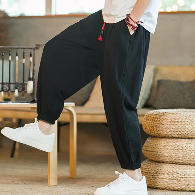Pantaloni da uomo in lino con coulisse e tasche, tinta unita, rossi , Buddha Stones - Image 16