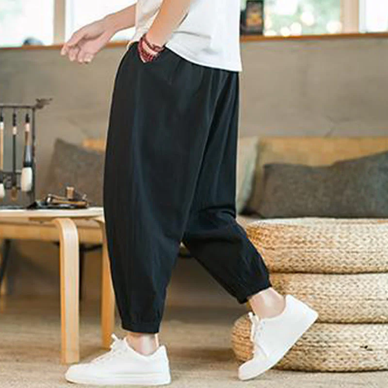 Pantaloni da uomo in lino con coulisse e tasche, tinta unita, rossi , Buddha Stones - Image 18