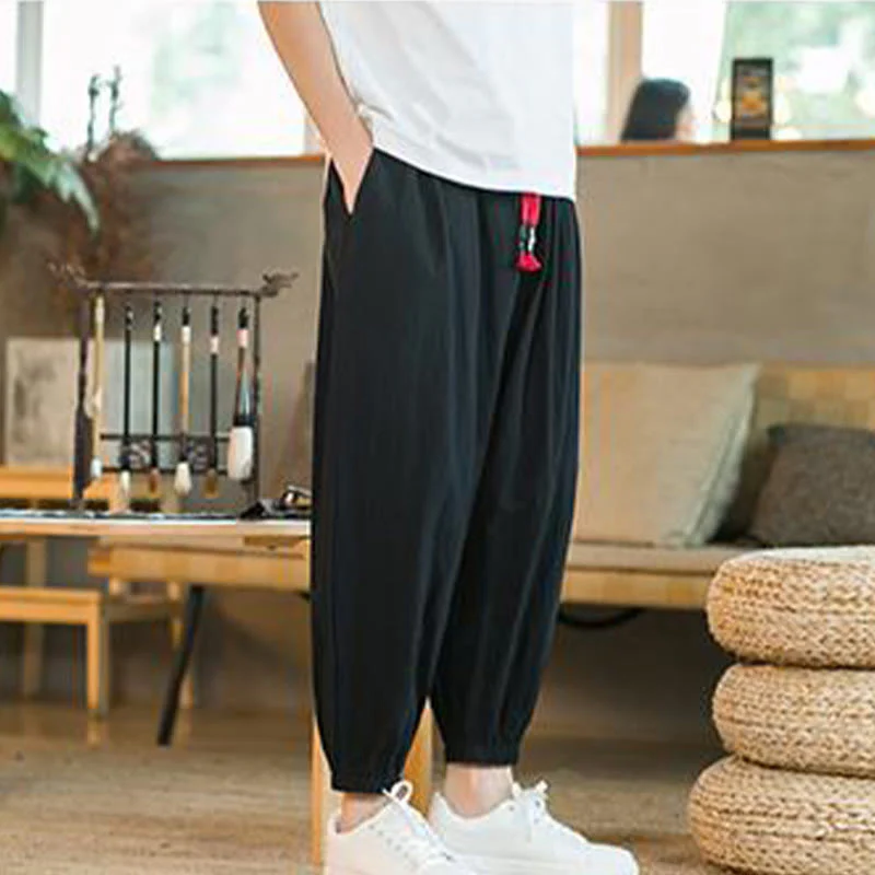Pantaloni da uomo in lino con coulisse e tasche, tinta unita, rossi , Buddha Stones - Image 19