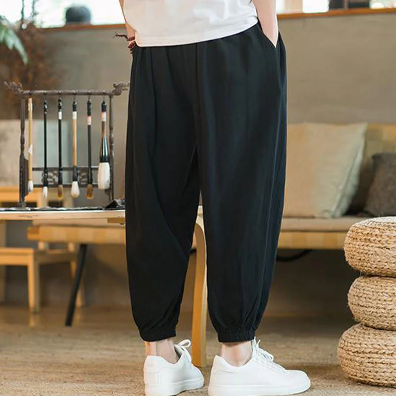 Pantaloni da uomo in lino con coulisse e tasche, tinta unita, rossi , Buddha Stones - Image 21