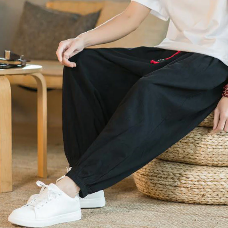 Pantaloni da uomo in lino con coulisse e tasche, tinta unita, rossi , Buddha Stones - Image 22