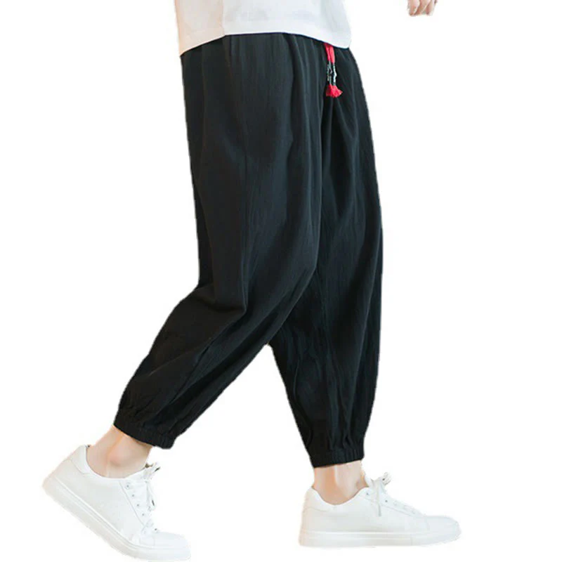 Pantaloni da uomo in lino con coulisse e tasche, tinta unita, rossi , Buddha Stones - Image 23