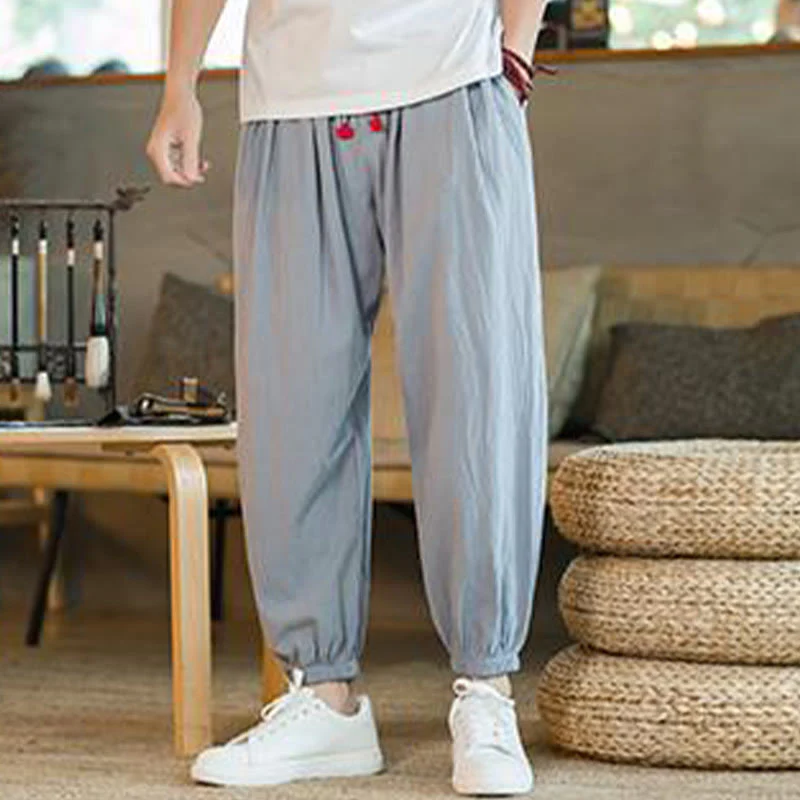 Pantaloni da uomo in lino con coulisse e tasche, tinta unita, rossi , Buddha Stones - Image 24