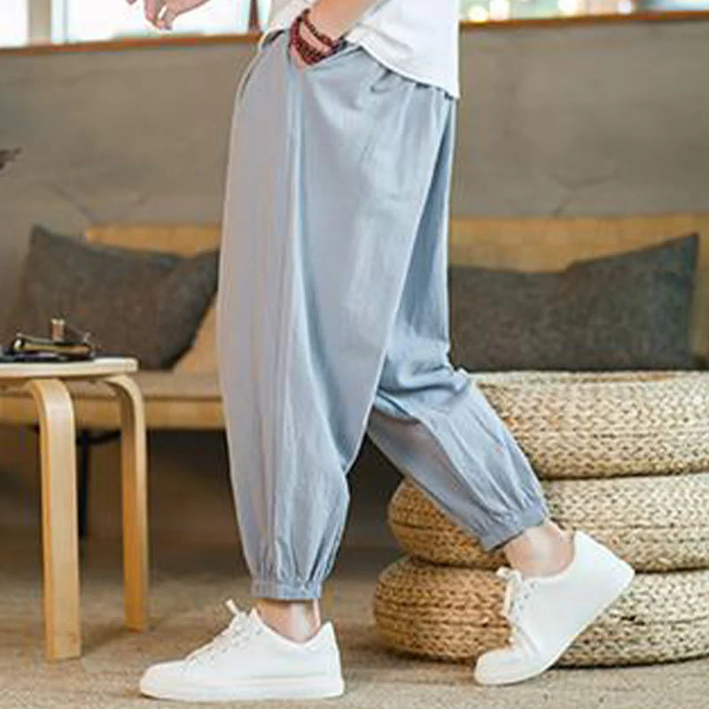 Pantaloni da uomo in lino con coulisse e tasche, tinta unita, rossi , Buddha Stones - Image 28