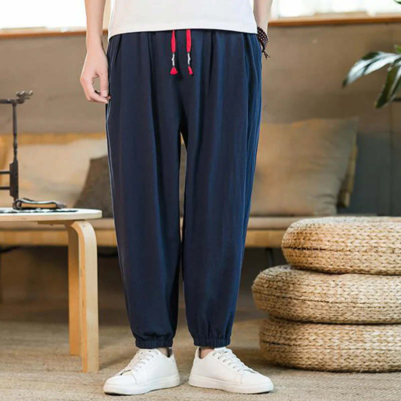Pantaloni da uomo in lino con coulisse e tasche, tinta unita, rossi , Buddha Stones - Image 31
